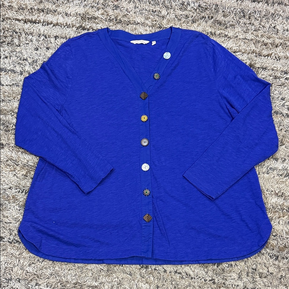 Soft Surroundings Blue Button Down Shirt 100% cotton w/ decorative buttons sz 2X